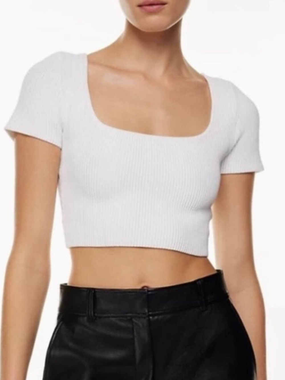 Aritzia White Sculpt Knit Squareneck Short-Sleeve Ribbed Crop Top